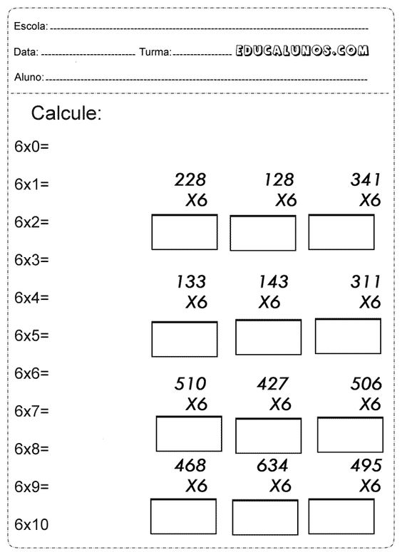 Atividades de Matemática 5ºano Multiplicação e Divisão