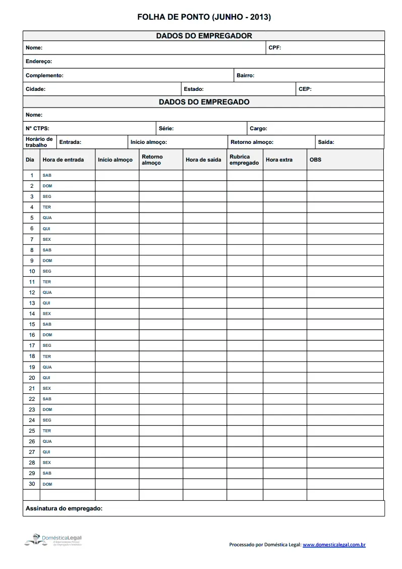 Folha De Ponto Individual Para Imprimir Toda Atual 8150