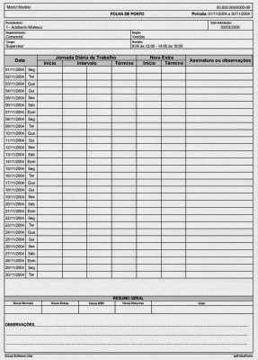 Folha De Ponto Individual Para Imprimir Toda Atual