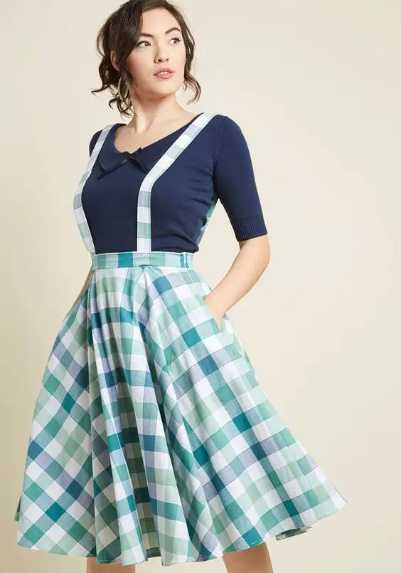 plaid party dress with suspenders