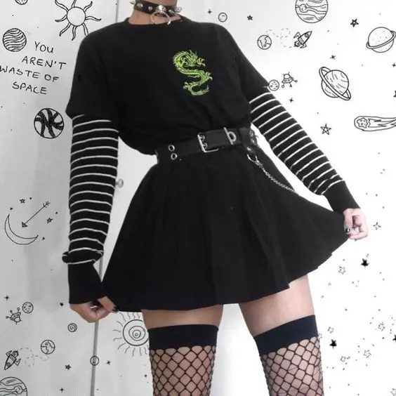 e-girl look with black skirt