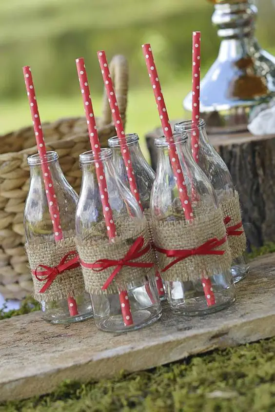 Bottle decorated with jute