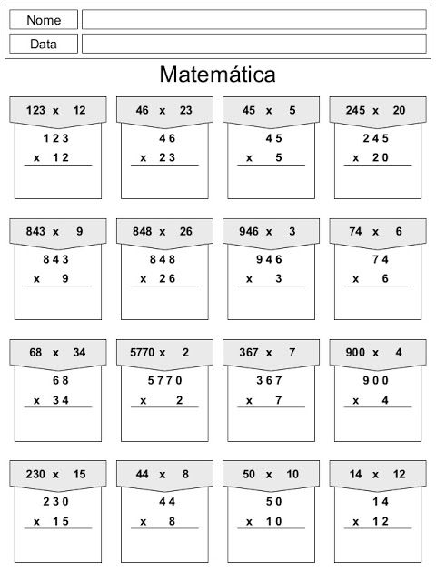 Atividades de Matemática 5ºano Multiplicação e Divisão