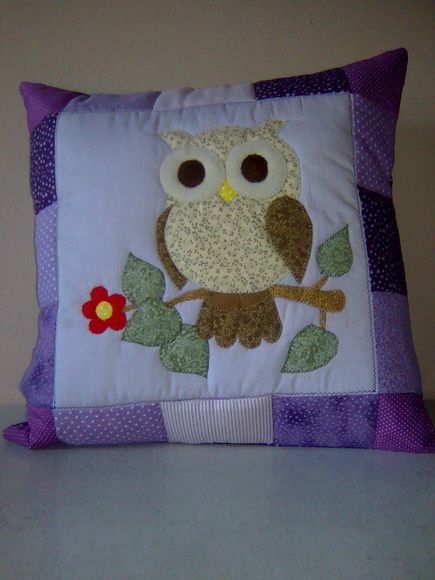 Owl pillows in patchwork fabric