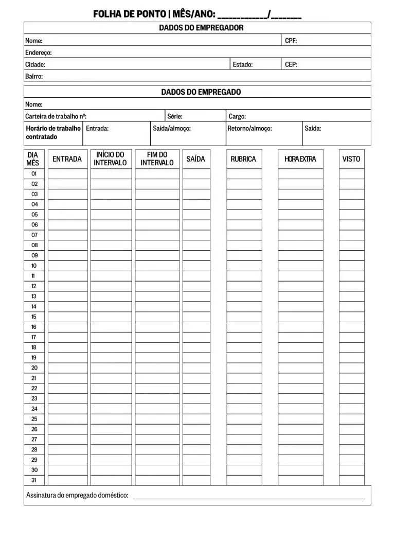 Folha De Ponto Individual Para Imprimir 6998