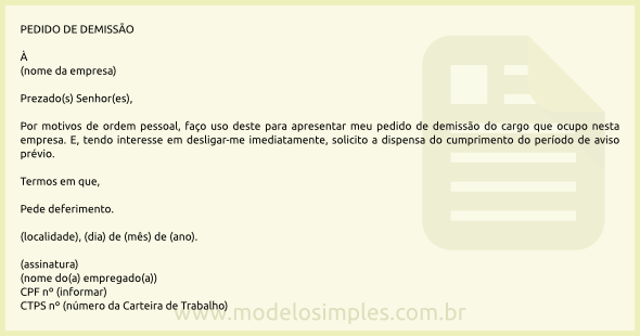 Carta De Demissão 9 Modelos Prontos Toda Atual 1068